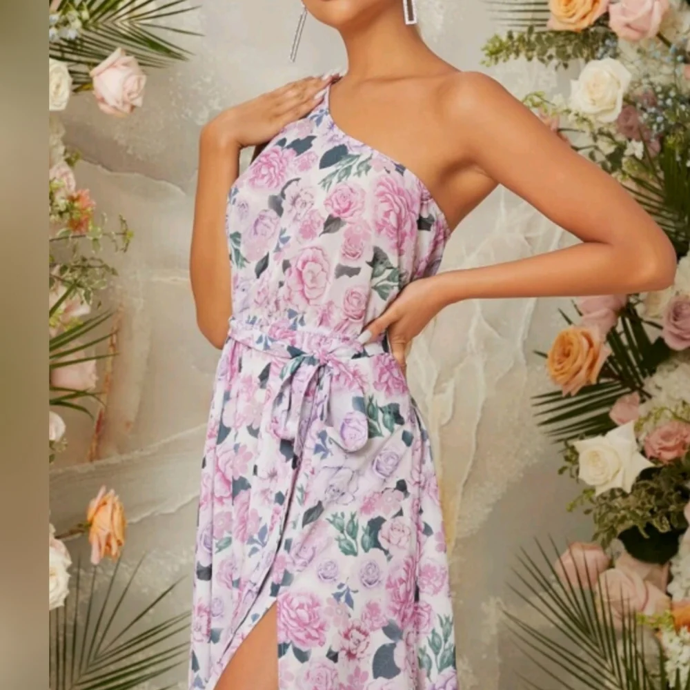 Purple Floral One Shoulder Maxi Dress Size 2 & 12 NWOT - Picture 2 of 7